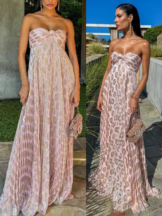 Alexis Dresses & Skirts - Alexis Maryana Maxi Dress Pink Murex Shell Strapless Pleated Metallic Size S